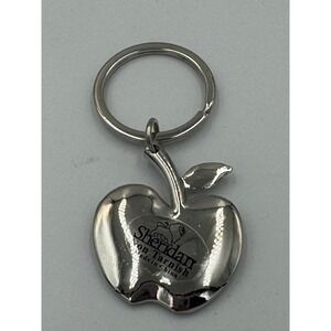 Sheridan Non Tarnish Silver Tone Apple Keychain Teacher Gift High Polish Charm